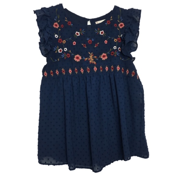 Altar'd State Tops - Altar'd State Embroidered Navy Babydoll Top